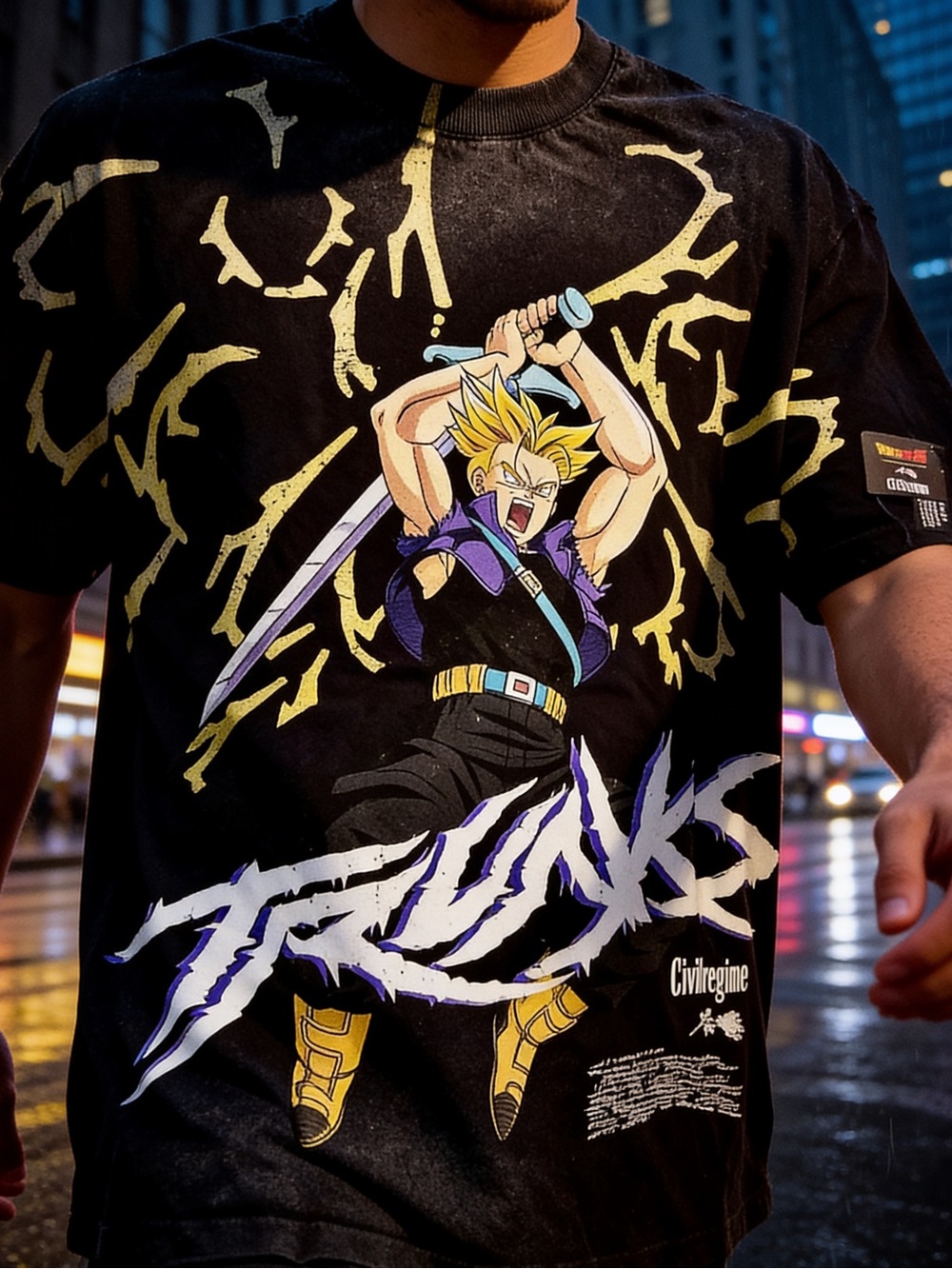 Civil Regime x Dragon Ball Z - Black Graphic Short Sleeve Tee - Trunks Design